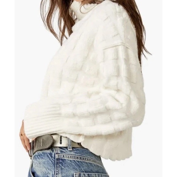 Free People We The Free Sweater Soul Searcher Mock Neck Off White Chunky S M - Picture 3 of 9